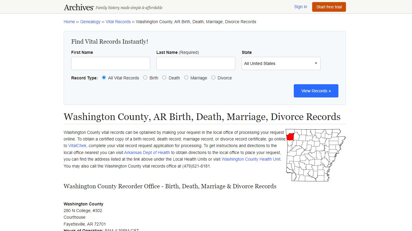 Washington County, AR Birth, Death, Marriage, Divorce Records